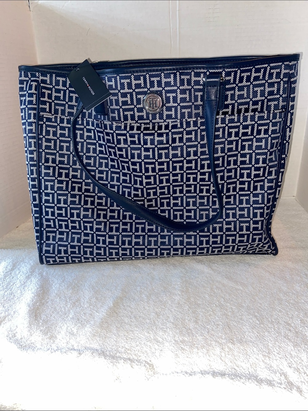Tommy Hilfiger Blue Monogram Tote Bag Large New With Tags